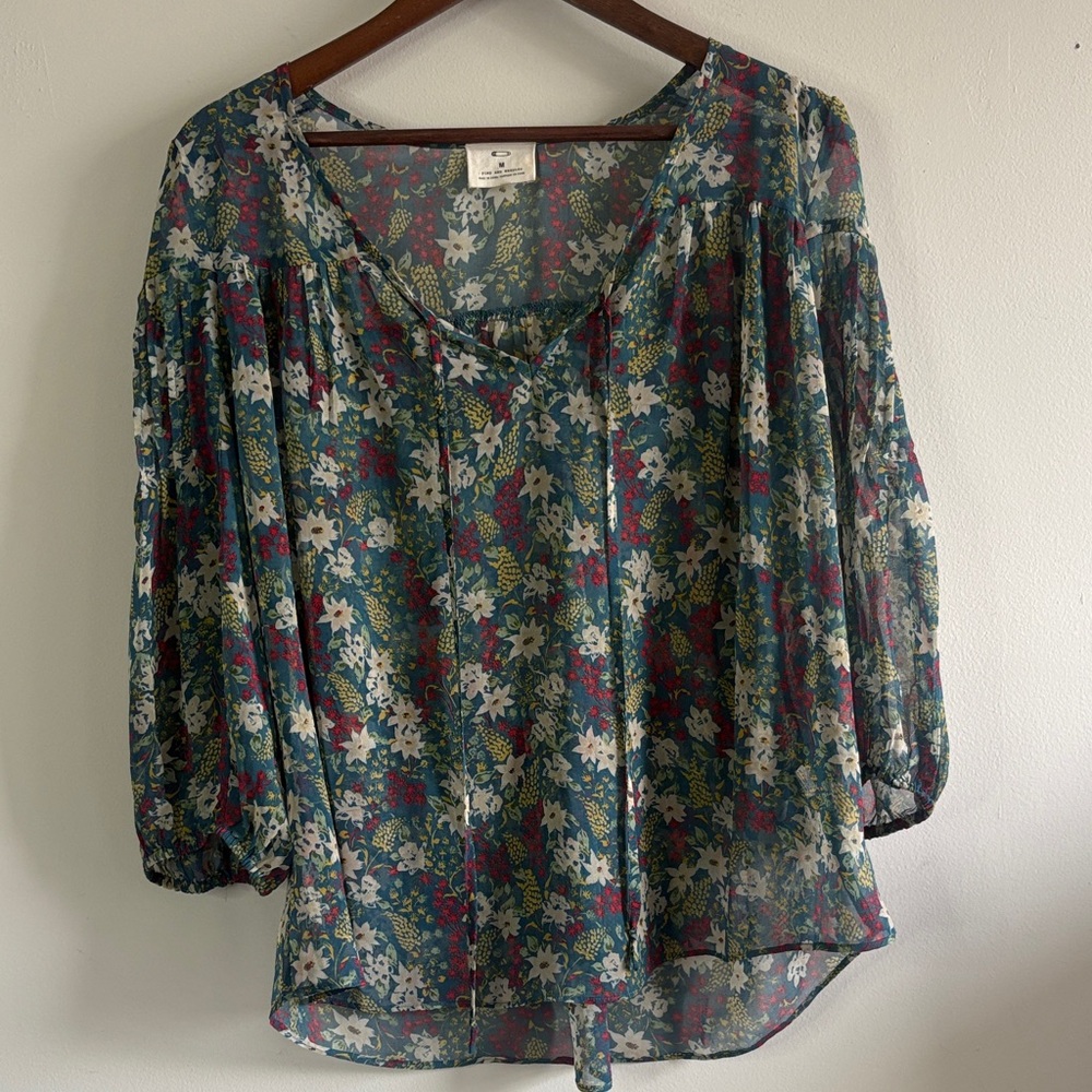 Pins and Needles Floral Boho Blouse M Sheer Peasant Top